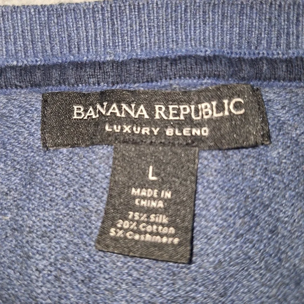 Banana Republic Sweater Mens Large Blue Silk Cotton Cashmere‎ Herringbone
